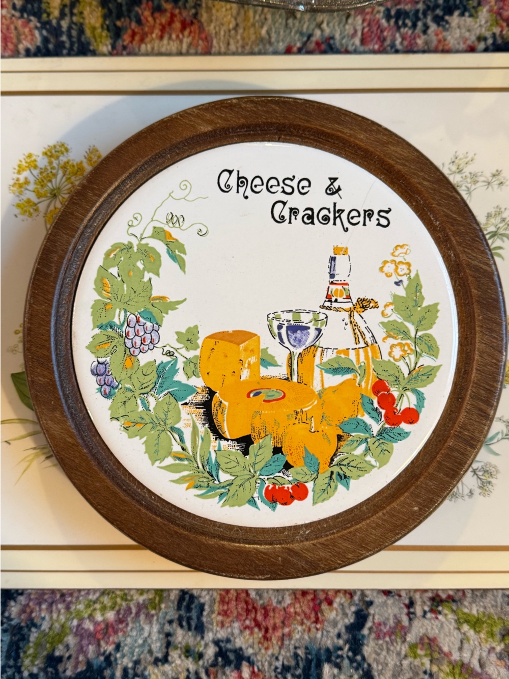 MCM Wooden Cheese & Crackers Plate Trivet with rubber Feet